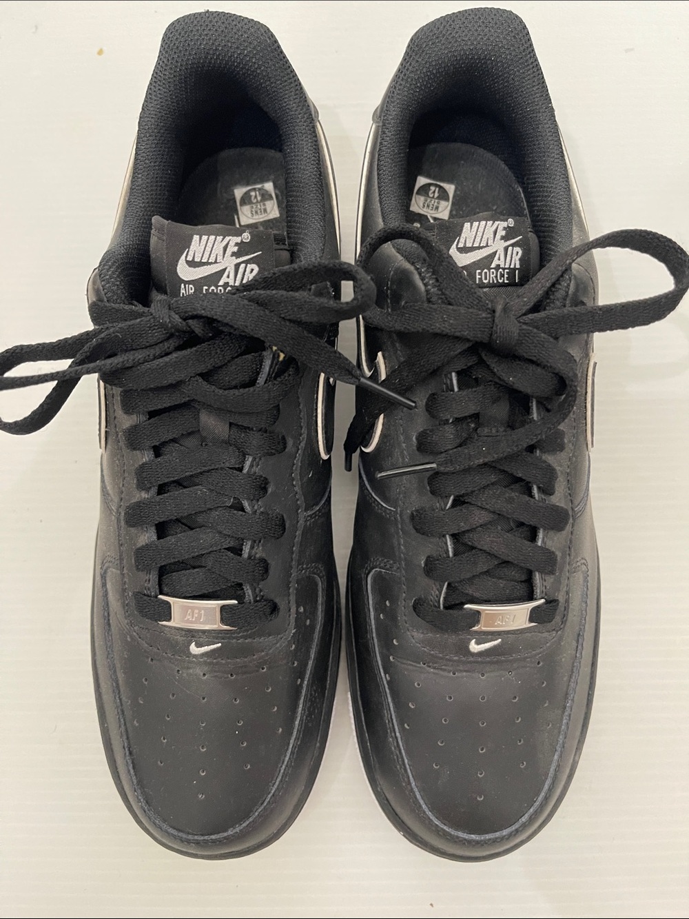 NIKE AIR FORCE 1 07 BLACK WHITE LEATHER SNEAKERS MENS SIZE 12 - Picture 2 of 14